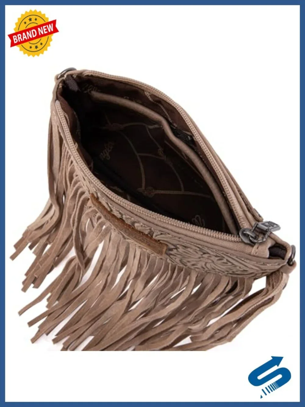 Wrangler Faux Leather Fringe Crossbody Purse Wristlet with Adjustable Strap